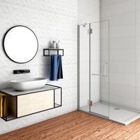WALK IN Parete Doccia Paretina Fissa con Porta Movibile 76x190 cm in Vetro 8 mm Trasparente Anticalcare con Barra Stabilizzatrice Cromato Lucido