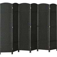 Paravento Divisorio da Interni Pieghevole a 6 Ante Intrecciato, 240x170 cm, Nero