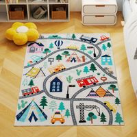 Teppich mit Autobahn-Muster, weißer Hintergrund, weiches Fleece, pflegeleicht, Bunt