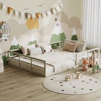 Bodenbett aus Metall Minno, Greige, 205 x 145 cm ohne Matratze, Vitalispa