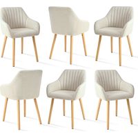 Goeurvant Minimalistische Esszimmerstühle mit bequemer Rückenstütze, ergonomischen Armlehnen und stabilen Holzbeinen - 6er Set – Beige