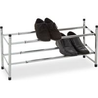 Interiors By Premier Stackable 2 Tier Extendable Shoe Rack, Extendable Chrome Rack, Angled Shelves Of Chrome Shoe Organizer