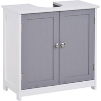 Meuble salle de bain - meuble sous-vasque - placard 2 portes avec étagère - dim. 60L x 30l x 60H cm - MDF gris blanc