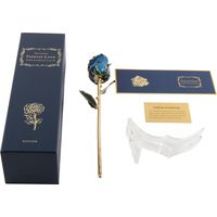 Rose en Or 24K Plaquée Or, Rose Bleue Dorée à l'Or 24 Carats