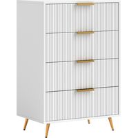 Cómoda de Dormitorio Moderno con 4 Cajones Frentes con Diseño Ondulado Anti-vuelco 60x40x90 cm Blanco