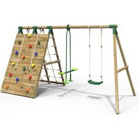 Rebo Beat The Wall Wooden Swing Set with Double up & Over Climbing Wall -Peak