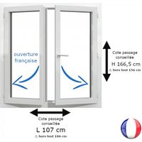 Fenêtre PVC blanc 2 vantaux hors tout H 166 x L 106 cm ouverture française pour pose rénovation