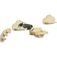 Kattentrap, 4-delige set, 3-treden ladder, 2 platforms, hangmat, pluche hoes, beige