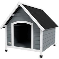 Cuccia per Cani in Legno Grigia, Casetta per Cani Grandi con Pavimento Rimovibile, 84x99x87cm