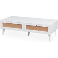 Table basse 2 tiroirs avec cannage Dalgora L120cm Blanc
