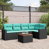 vidaXL 6 Piece Garden Sofa Set with Cushions Black Poly Rattan (US only)
