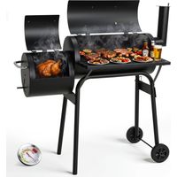 Barbecue Charbon de Bois,Barbecue Fumoir,Chariot Grill,BBQ Smoker avec Cheminée,Thermomètre,Roues,pour Jardin,Terrasse,Camping