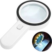 Loupe de Lecture éclairée, Loupe 30X avec 12 LED Lumière Loupe Grossissante à Main, Loupe Eclairante pour Lecture, Bijoux, Seniors, Malvoyant, Observation et Travaux Manuels (Bouton d'argent)