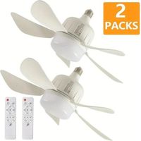 Lot de 2 ventilateurs de plafond modernes, 3 vitesses, intensité variable, 5 pales, culot E27/E26, douille blanche de 45 cm, télécommande, éclairage LED
