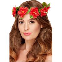 Hawaiian Flower Crown - Red - with Ribbon - 52485