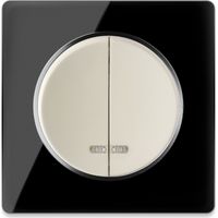Doppel-Lichtschalter mit Kontrollleuchte beige mit Glas-Abdeckrahmen schwarz