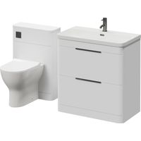 Oslo Gloss White 1350mm Vanity Unit Toilet Suite with Fina Basin - 1350mm - Gunmetal Grey 300mm Finger PullWith Jubilee Toilet Pan and Seat