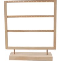 Support d'Organisateur de Boucles d'Oreilles en Bois Naturel, Présentoir à 3 Niveaux pour Bijoux et Boucles d'Oreilles Pendantes