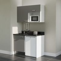 Kochnischen K07L - 120 cm - Grau - Nero - Spüle links + Haushaltsgeräte weiß