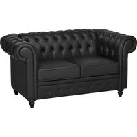 Divano 2 Posti in Stile Chesterfield in Pelle PU con Cuscino Rimovibile, 160x84x80 cm, Nero