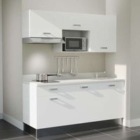 Kitchenette K30L - 180 cm - plan monobloc évier intégré Snova- évier à droite - Façades Blanc + Electroménager inclus coloris Inox