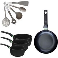 Lot Poêle 28cm et 3 Casseroles 16/18/20cm Fackelmann Brandao avec 5 ustensiles Vario