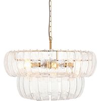 Endon Montrose Suspension en laiton vieilli brossé et verre texturé transparent fait main, 6 ampoules E14