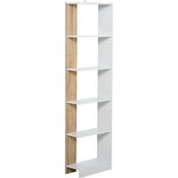 Mobiletto Scaffale Stretto a 5 Ripiani, Scaffale Portaoggetti Salvaspazio Moderno in Legno, Libreria per Bagno, Soggiorno, Camera da Letto, Studio e Ufficio, 45x21x170 cm, Rovere e Bianco