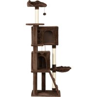 Árbol rascador para gatos 160 cm con 2 cuevas, hamaca, plataformas cama, escalera, postes de sisal marrón