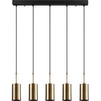 Lámpara de techo de metal ajustable en altura - 5 pantallas - Ancho 79 x Alt. 120 cm - Dorado y Negro - FILARI