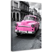 Cuadro en Lienzo, Coche clásico vintage aparcado en una calle de La Habana, 20x30