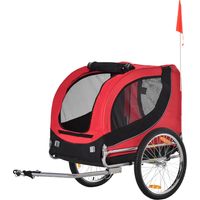 Rimorchio Bici pour Cani Taglia Media, Punto Attacco, Finestre Laterali, Bandierina, Acciaio e Tessuto Oxford, 130x73x90 cm, Rouge et Noir