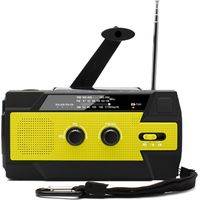 Radio Solaire à Manivelle Portable Radio Dynamo Rechargeable avec AM/FM/WB Batterie Rechargeable Intégrée 4000mAh 4 Modes Lampe de Poche LED Alarme SOS pour Urgence en Plein Air,Jaune
