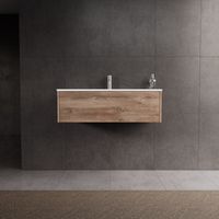 Inda - Badezimmerschrank 1 Schublade L.100 mit glänzendem Waschbecken / Natureiche - Diamante