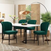 Essgruppe (Garnitur, Esstisch 140 × 80 × 75 cm mit 4 Stühlen), moderne Küchentischgarnitur, dunkelgrüne Samt-Esszimmerstühle, gepolsterter Designerstuhl mit Rückenlehne, MDF-T