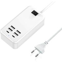 USB C, chargeur USB à 6 ports, 2 ports USB-C + 4 ports USB-A, chargeur multi-USB compatible avec plusieurs appareils tels que iPhone/Samsung/tablette
