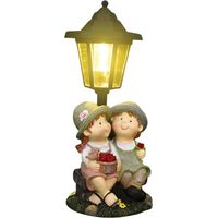 Statues de jardin de lanternes solaires, figurines extérieures à courant solaire Lumières solaires extérieures pour la cour - Mignon Rustic Girls Sculptures Lantern, ornements de pelouse, sculptures