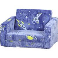 Canapé infantil plegable 2 en 1 tapizado tela luminosa patrón cósmico cojín funda lavables azul 130x70x30 cm