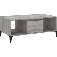 Tavolino con cassetto e vano a giorno 90 x 50 x 36,5 cm in legno ingegnerizzato grigio e metallo DEC040135