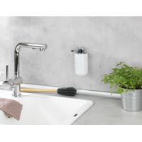 WENKO Dispenser di sapone da parete Woya, bianco, dispenser di sapone in ceramica, 250 ml, bianco, ceramica bianca, plastica (ABS) cromata, metallo bianco rivestito a polvere
