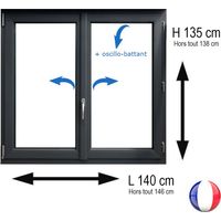 Fenêtre PVC 2 vantaux H 135 x L 140 cm OB anthracite pour pose en neuf avec poignée