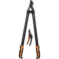 Ensemble de 2 outils de jardin comprenant un sécateur à branches, un sécateur à arbres et un kit d'entretien des arbustes.