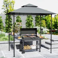REDOM Padiglione per barbecue 240x150x258 cm, doppio tetto, 4 luci LED, ripiani laterali, poliestere grigio scuro