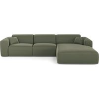 Canapé angle droit convertible express 5 places en tissu tramé vert olive MYRA