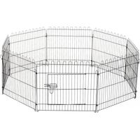 PawHut Parque de Juegos para Perros 8 Paneles 71x61 cm Plegables Jaula Metálica para Mascotas con Puerta para Jardín Patio Exterior Negro