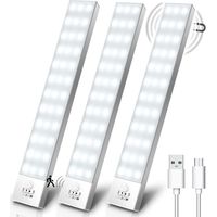 Lampe de Placard Lot de 3, 5000K USB Sans Fil LED Lampe de Placard Détecteur de Mouvement Rechargeable Lamp Led Aimant Intégré Veilleuse pour Armoire Placard Escalier Cuisine Couloir-23cm
