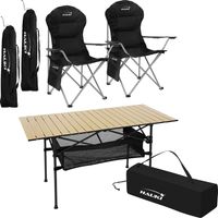 Hauki Campingmöbel Set 3tlg. Campingtisch faltbar Beige mit 2 Campingstühlen Schwarz, Camping-Set für 2 Person mit Tragetasche, Alu Klapptisch mit 2 Angelstuhl, Sitzgarnitur Sitzgruppe Gartenmöbel