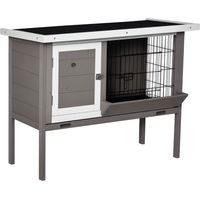 Clapier en bois pour lapin avec toit en asphalte mangeoire plateau amovible et 2 portes 91 x 46 x 71 cm gris