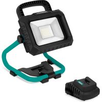 VONROC Lampe de travail sans fil 20V - LED - 20W - 2 réglages : 900/1800 lumen - inclinable - grand angle de rayonnement - batterie 2.0Ah et chargeur rapide inclus