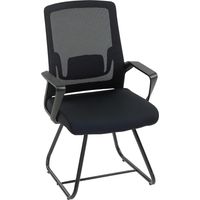 Chaise de bureau ergonomique sans roulettes, chaise de conférence avec dossier en maille, soutien lombaire, noir